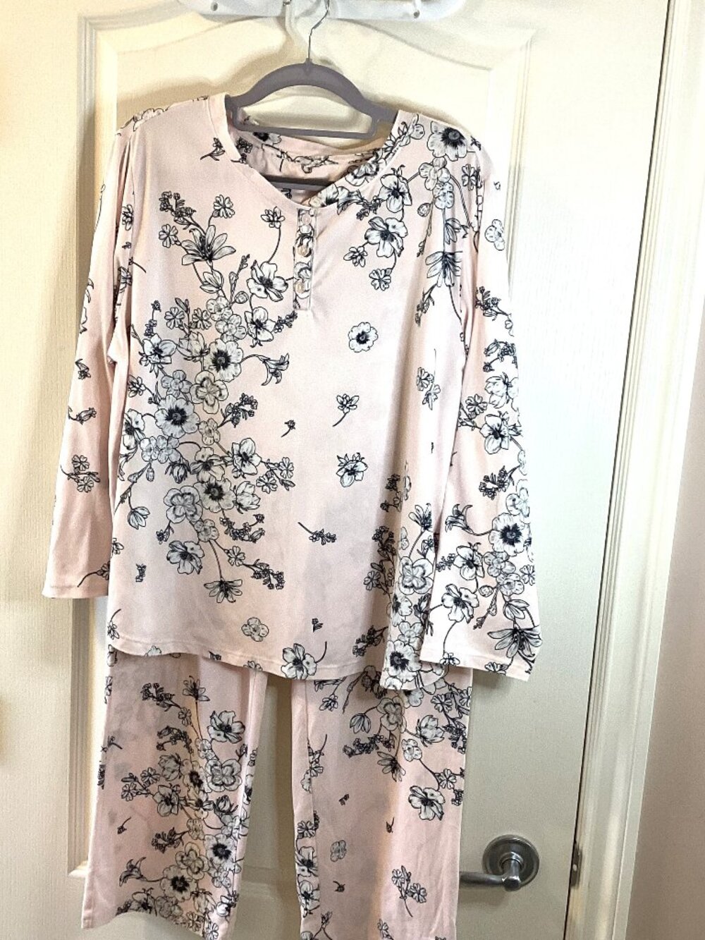 Women's 2 Piece Super Soft Pajama Pj's Sleepwear Loungewear Set Pink Gray Floral